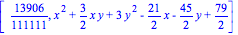[13906/111111, x^2+3/2*x*y+3*y^2-21/2*x-45/2*y+79/2]